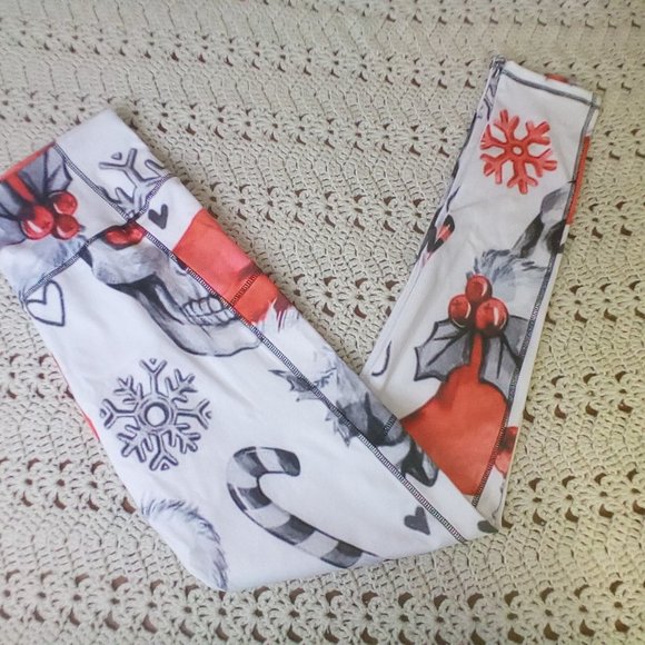 Christmas Skull Print High Waist Running Training Fitness Yoga Tight Pants, Hall - Picture 3 of 5